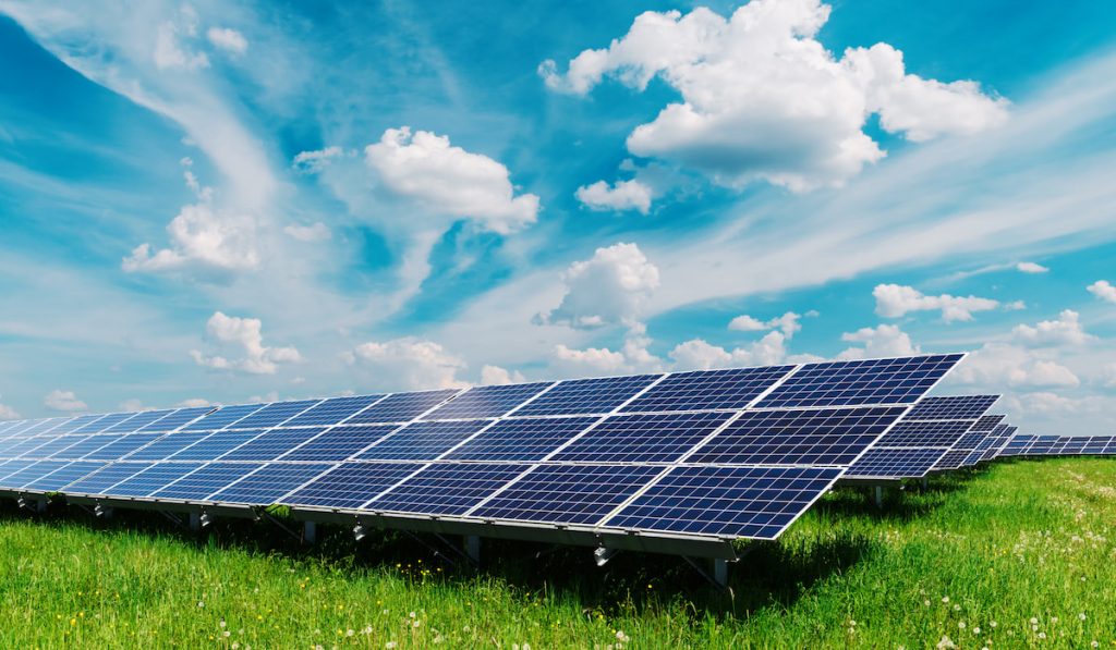 Solar panel on blue sky background
